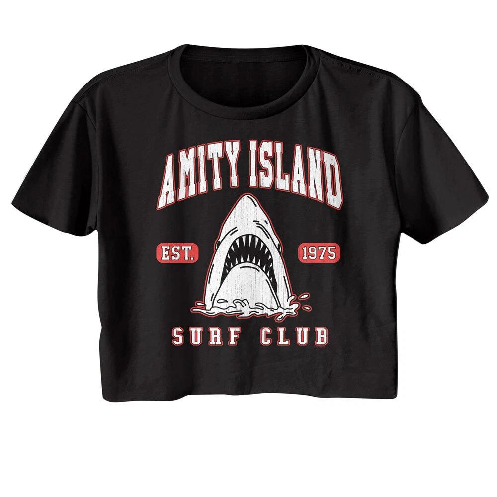 Jaws Thriller Movie Amity Island Surf Club Est 1975 Women s Crop Top T Shirt S