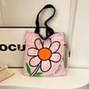 Floral Print Canvas Shoulder Handbag: Trendy Pleated Drawstring Design for Women