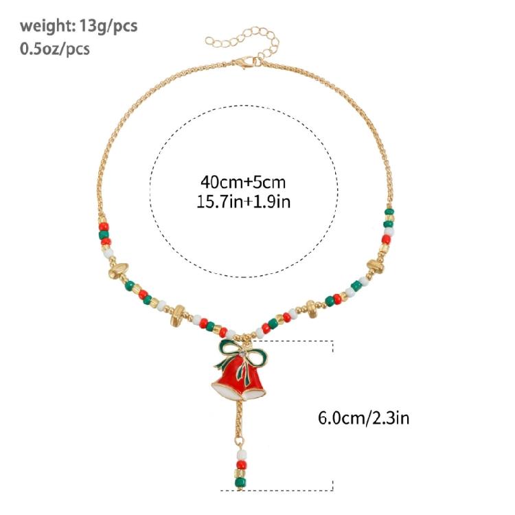 Christmas Bell Charm Bead Necklace Festive Jewelry Clavicle Chain Feature Extender Chain For Women Girls