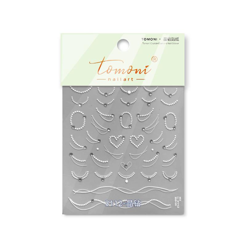 5D black and white lace stripe nail art sticker high quality comes with pearl diamond gemstone design sticker decorative sticker