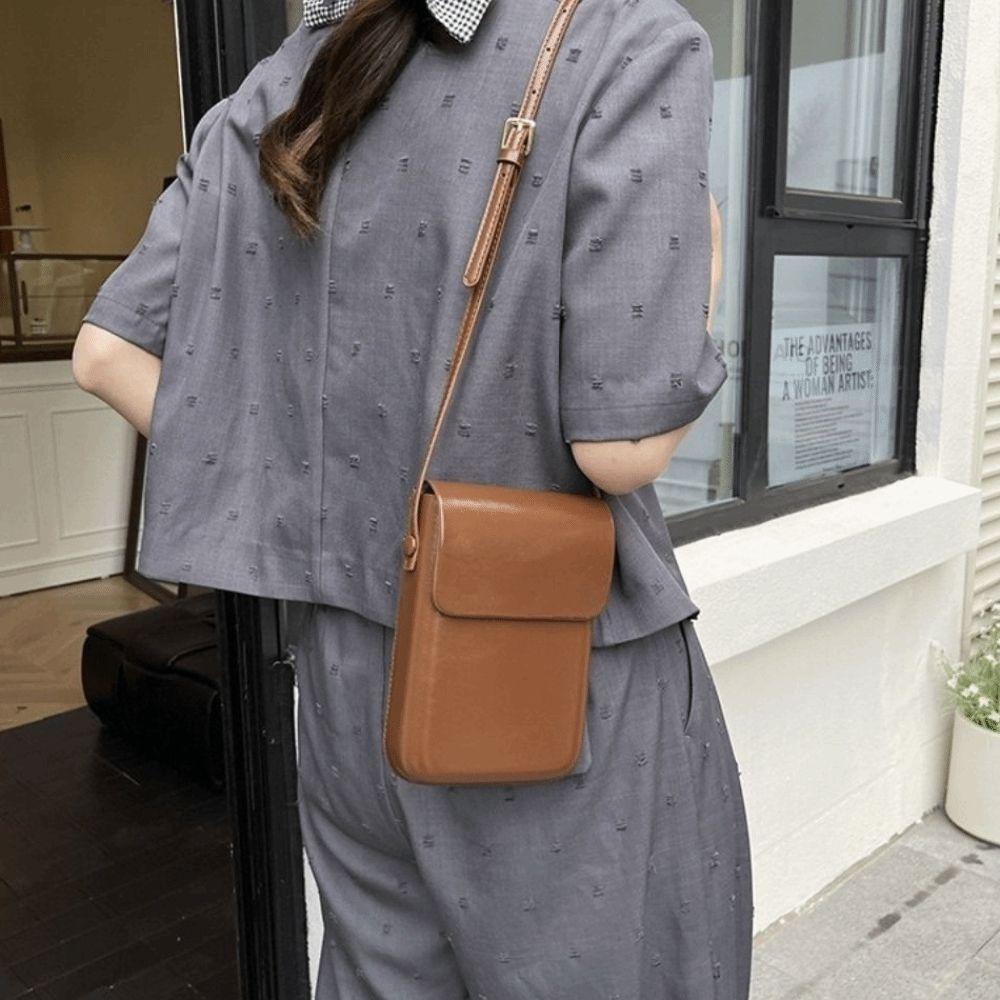 Einfarbiges quadratisches Handy-Tasche Koreanische Umhängetaschen Tragbare Klapp-Schultertasche Handtaschen