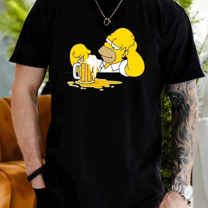 Summer Men s Casual Short-sleeved T-shirt Drinking Beer Print Pattern Men s Tops - Men s Summer Cotton Graphic Tee S разноцветный