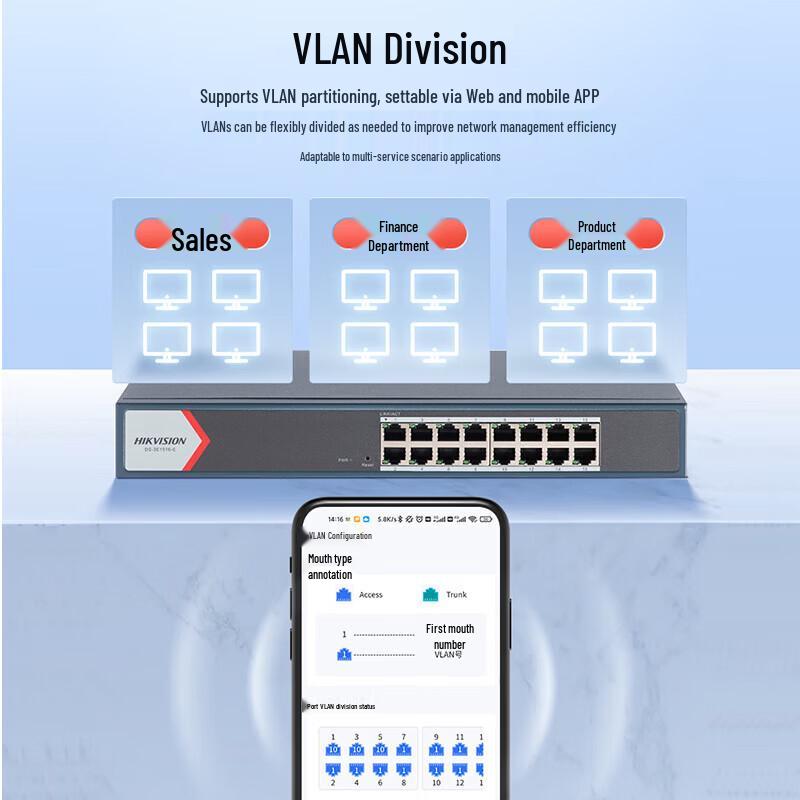 HIKVISION 16-Port Gigabit Cloud Managed Network Switch CN plug (adapter included)