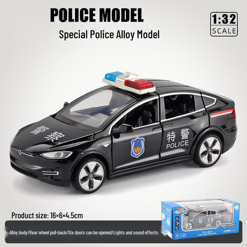 1:32 Pull-Back Alloy Police Car Toy with Lights & Sound – Six-Opening Doors for Kids