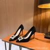 [Spot] Premium high heels women's 2025 new pointed RV square buckle rhinestone thin heel sexy single shoes