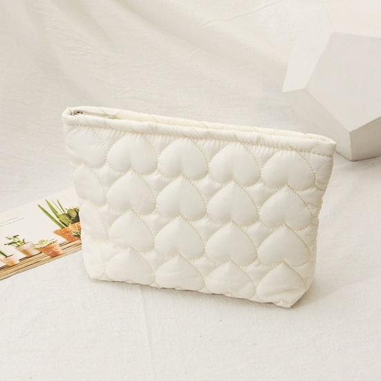 Quiltet Hjerte Toilettaske Blød Makeup Pung Rejse Toilettaske Organizer Ensfarvet Clutch til Kvinder Piger Ferie Daglig Brug