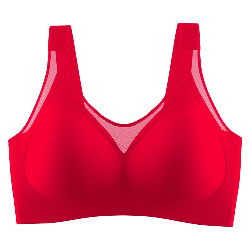 Summer new vest jelly soft support pull gather solid cup underwear mesh high elastic lace large size bra