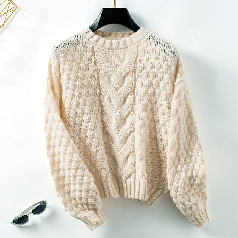 Women's  Autumn Winter Loose Crew Neck Vintage Knitwear New Hollow-out Pullover Casual Sweaters