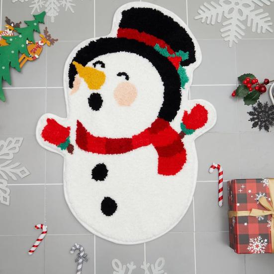 Christmas Floor Mat Xmas Tree Snowman Non-Slip Bathroom Rug Absorbent Washable