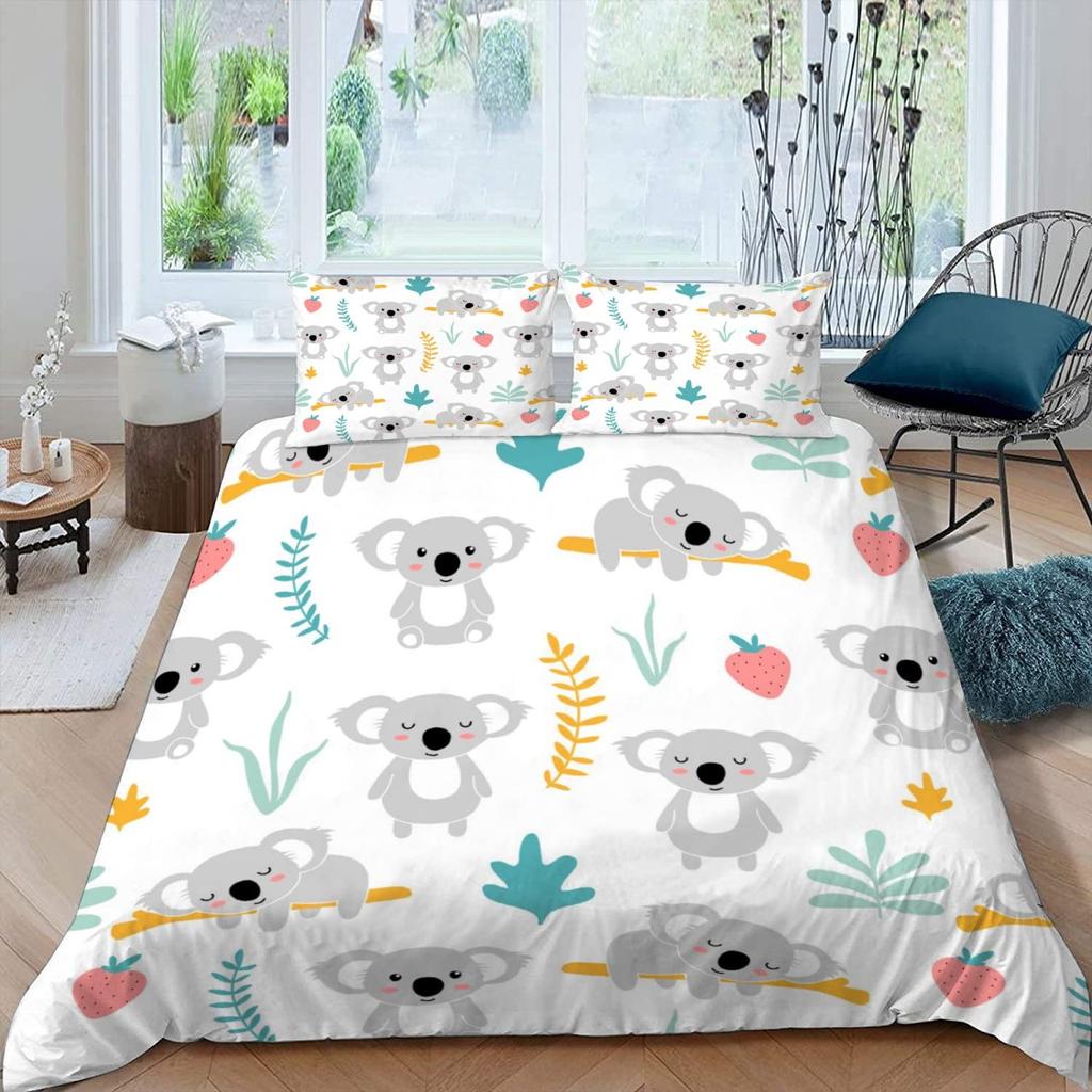 Cute Elephant Koala Duvet Cover Set Cartoon Animals Bedding Set Australia Tree Bear Quilt Cover Twin King for Kids Boys Girls