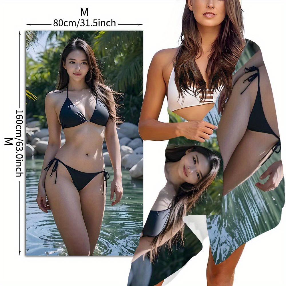Elegant Character Art Printed Microfiber Beach Towel Quick Dry Lightweight Oversized Towel for Seaside Swimming Summer Use