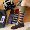 Color-block socks for women, autumn/winter vintage color-blocked striped calf socks, INS trendy Melard long leg cuff socks