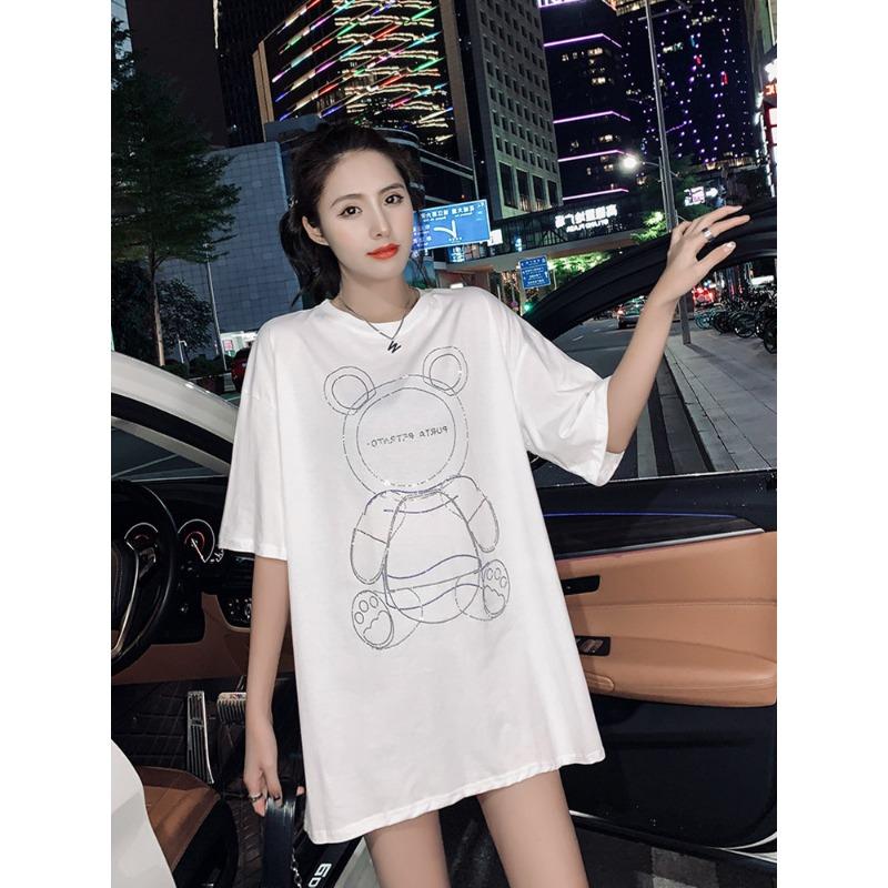 

Футболка High Street с коротким рукавом свободная женская Bear Iron Diamond летняя новая черная майка средней длины XXXL белый