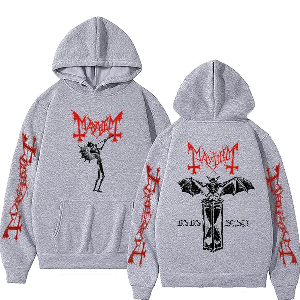 Hot Rock Band Mayhem Double Sided Print Hoodie Men Women Death Black Metal Sweatshirt Male Retro Gothic Punk Oversized Hoodies