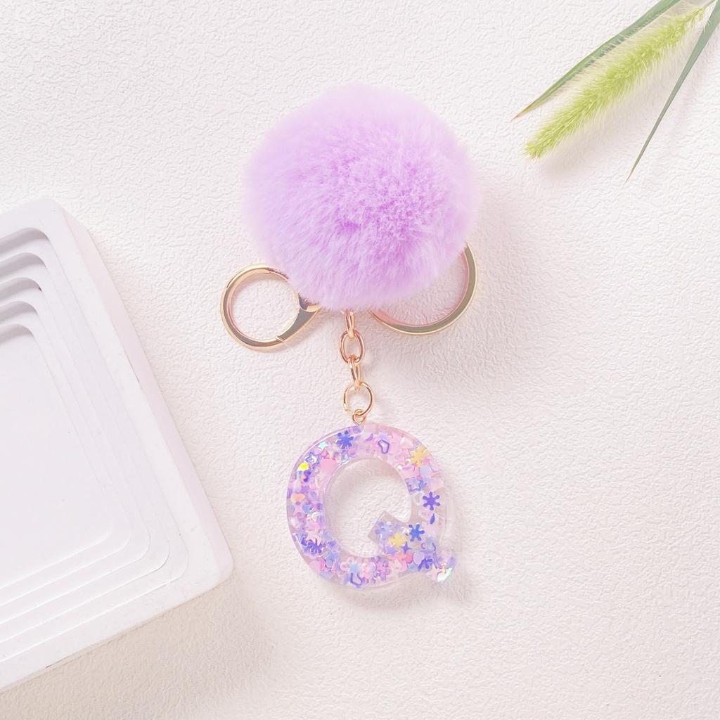 Hairball English 26 Letter Keychain Purple Resin Bag Key Chain Love Sequins Crystal Pendant
