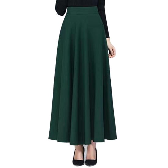 Maxi Skirt High Waist A-Line Long Skirt with Pockets Breathable Slimming Large Hem Design Office Lady Skirt