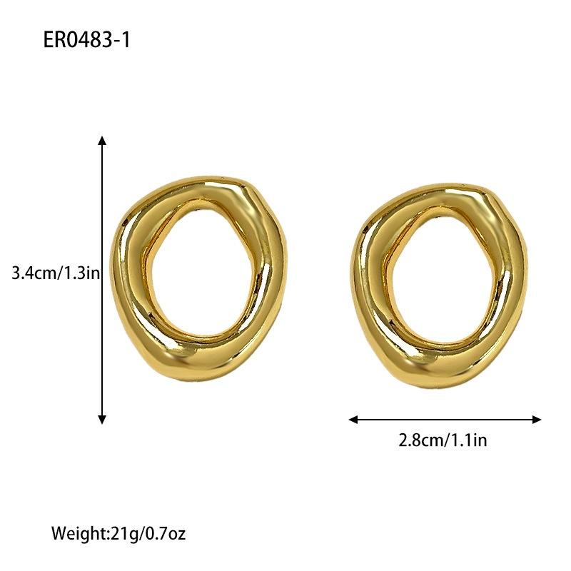 Stainless Steel Gold-Plated Geometric Oval Hollow Earrings for Women Fashion 925 Silver Needle Hypoallergenic Earrings Jewelry