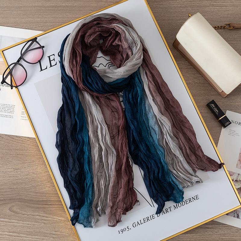 Ethnic Style Silk Scarf Female Wasteland Style Linen Fold Gradual Change Headscarf Desert Concave Shape Spice Girl Scarf Shawl