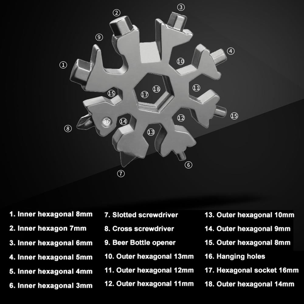 Multifunctional Snowflake Wrench Portable Hexagonal Octagonal Edc Socket Wrench All-steel 19-in-one Tool Card