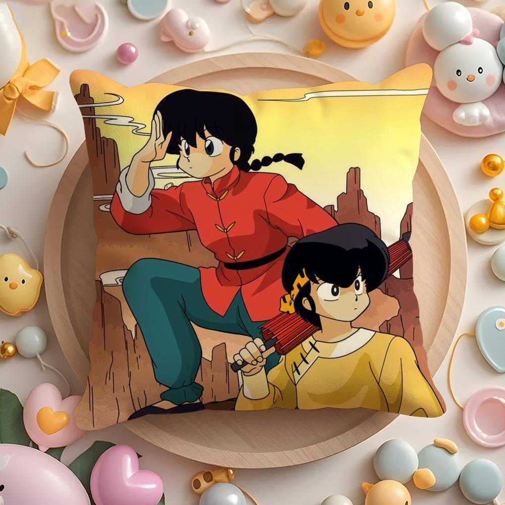 Cartoon R-Ranma1 2 Cushion Cover Short Plush Double-Sided Printing Home Machine Washable In Warm Winter Pillow Case