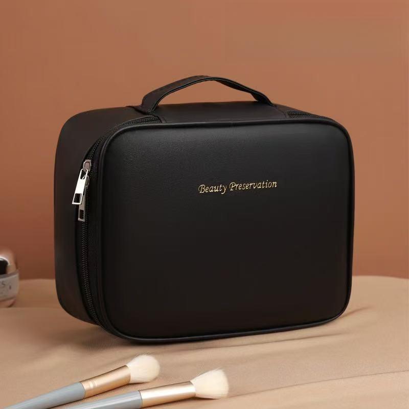 Three-in-one multifunctional makeup bag with large capacity, high-end feel, niche design, partitioned storage makeup case Free size чёрный
