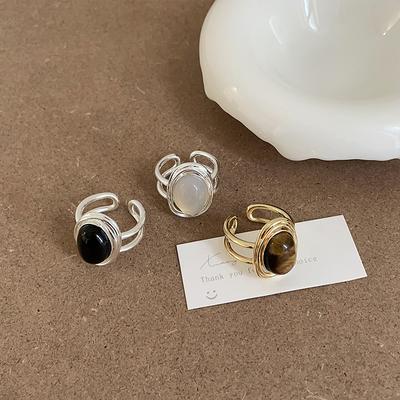 Natural Stone Double-Layer Open Ring Women'S Niche Design Sense Retro Personality Fashion Temperament Versatile Ring Ring