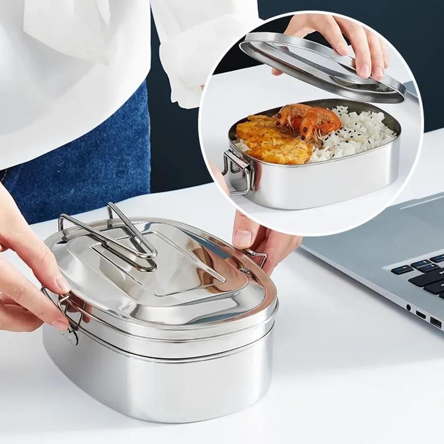 Doppelschichtige rechteckige Lunchbox - Edelstahl, versiegelt auslaufsicher, Bento-Behälter für Erwachsene/Studenten, Bento-Lunchbox