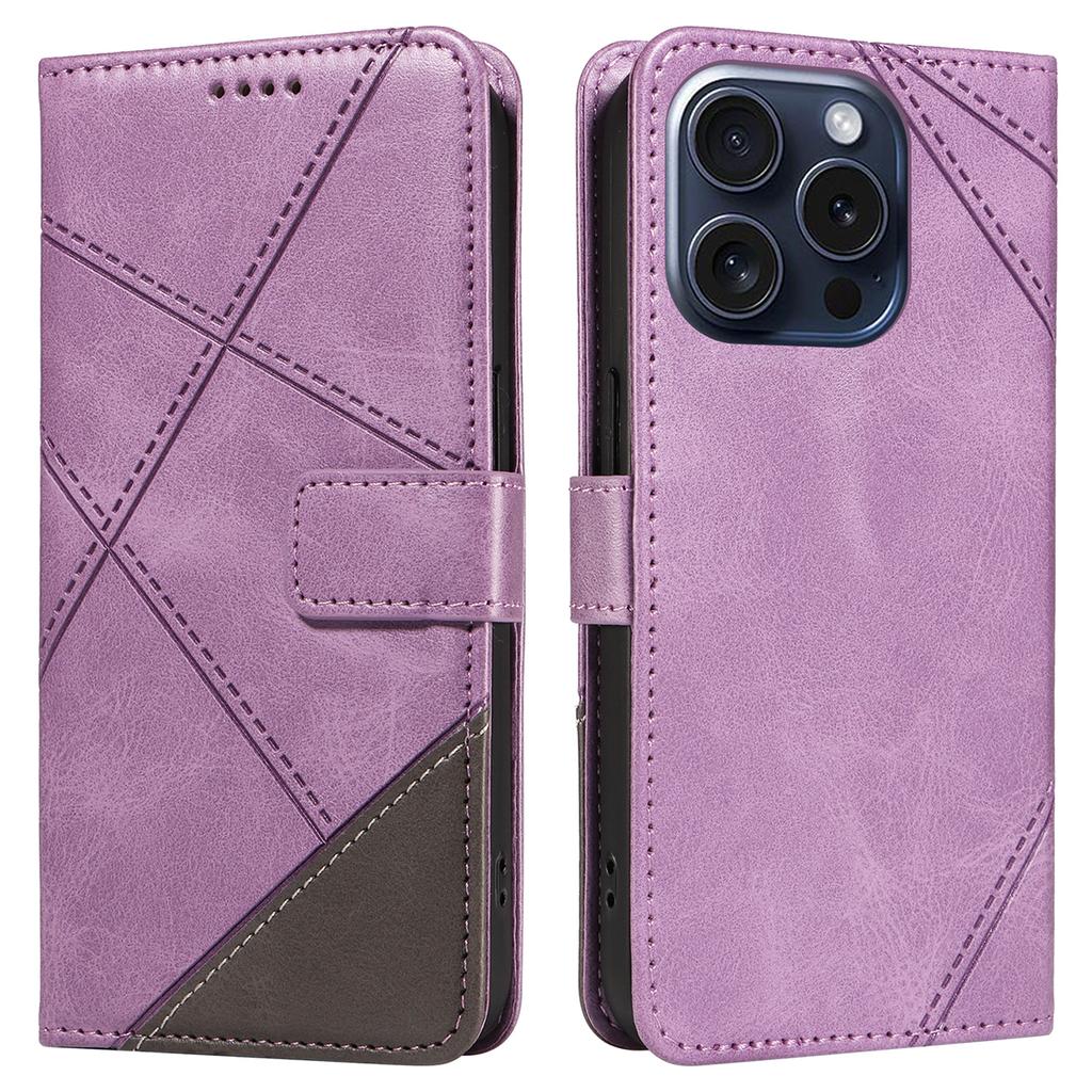 For iPhone 15 Pro Case Shockproof Geometric Lines PU Leather Phone Cover