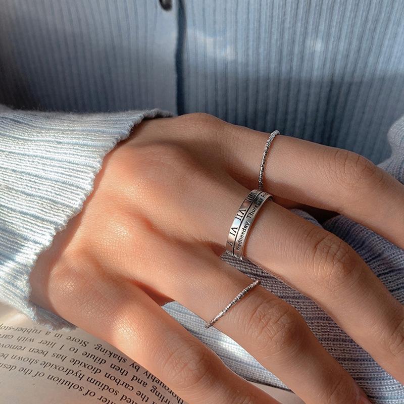 Unique Silver 925 Open Ring Featuring Retro Roman Numerals Perfect For Stylish Women