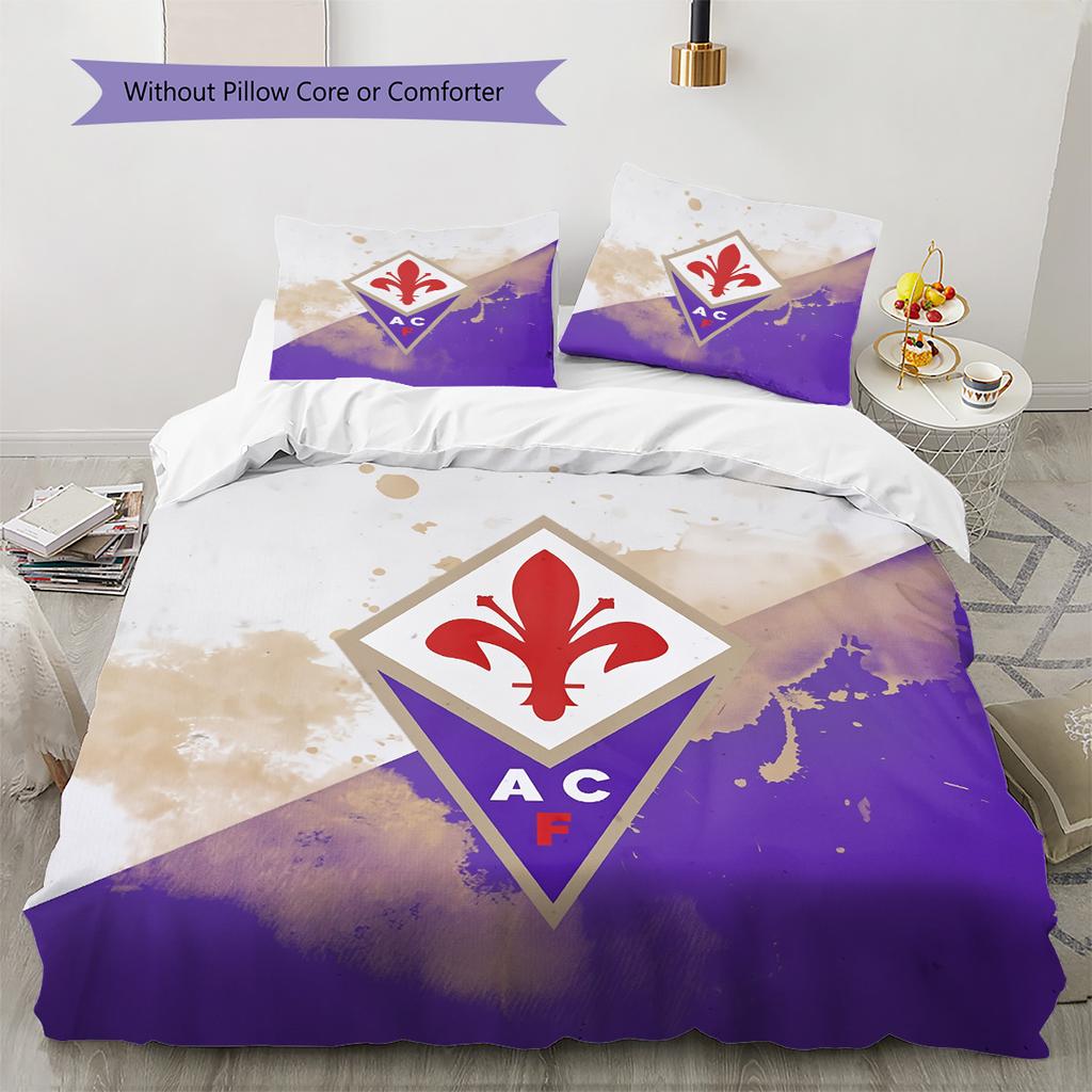 Fotbalový klub ACF Fiorentina Vzorované povlečení Sada prošívaných přikrývek Domácí dekorace Dárek (1 * povlak na peřinu + 2 * povlak na polštář bez jádra)