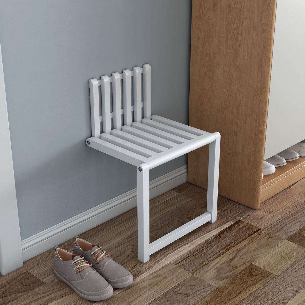 Wall Mounted Hidden Folding Chair Solid Wood Porch  Door Shoe Cabinet  Changing  Footstool  Bathroom Stool