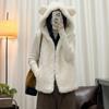 Retro Coffee Imitation Lamb Wool Hooded Granular Plush Vest Jacket Women's Autumn and Winter New Fashion Warm Top