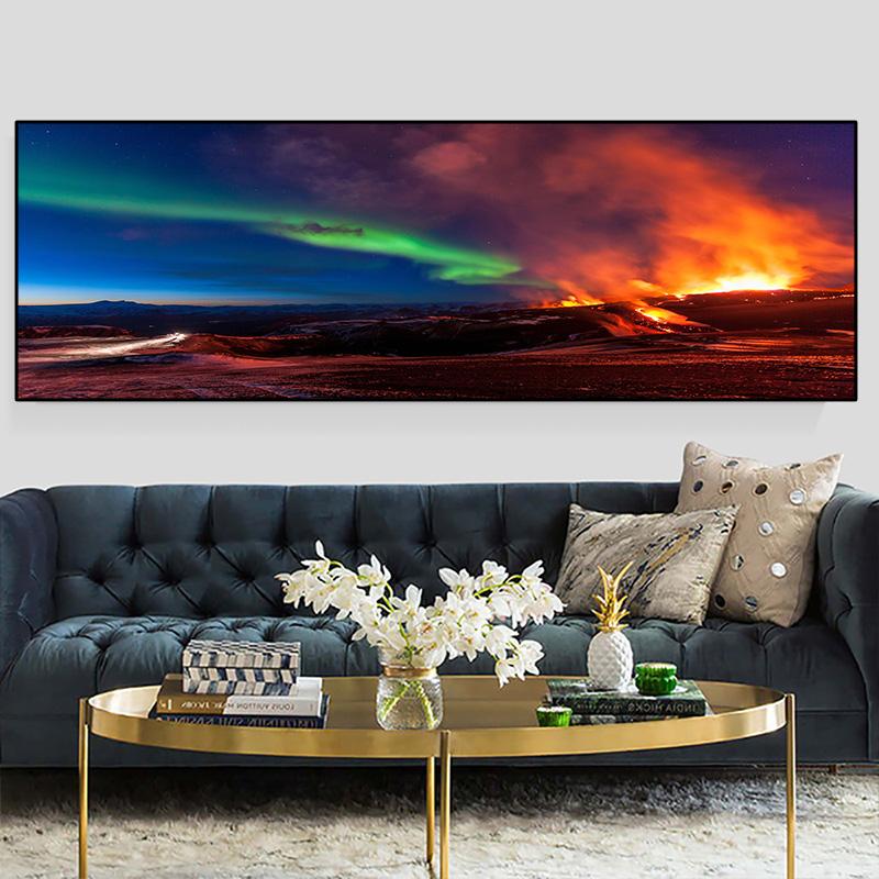 Landscape Green Northern Aurora Lights Waterfall Canvas Painting Posters And Prints Wall Art Pictures Home Decor No Frame