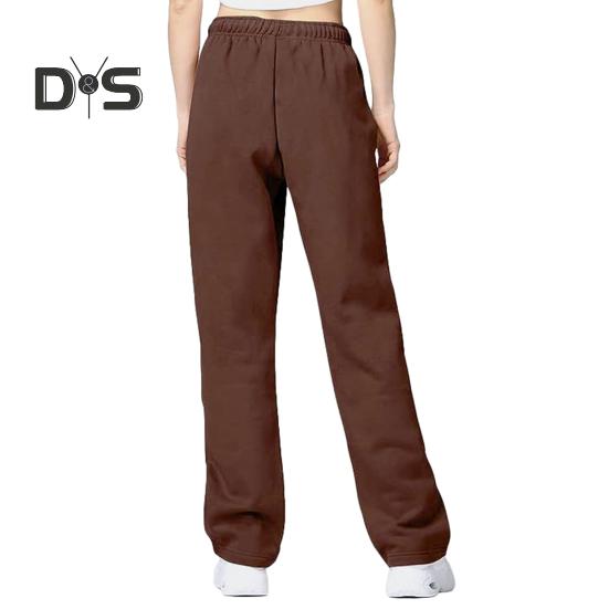 Women Pants Mid-rise Elastic Waist Adjustable Drawstring Long Trousers Solid Color Straight Wide Leg Autumn Winter Sport Trousers