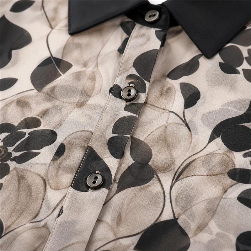 Three-quarter Sleeve Printed Chiffon Shirt for Women Summer New Style Mid-sleeve Shirt for Women with Age-reducing Style and Style