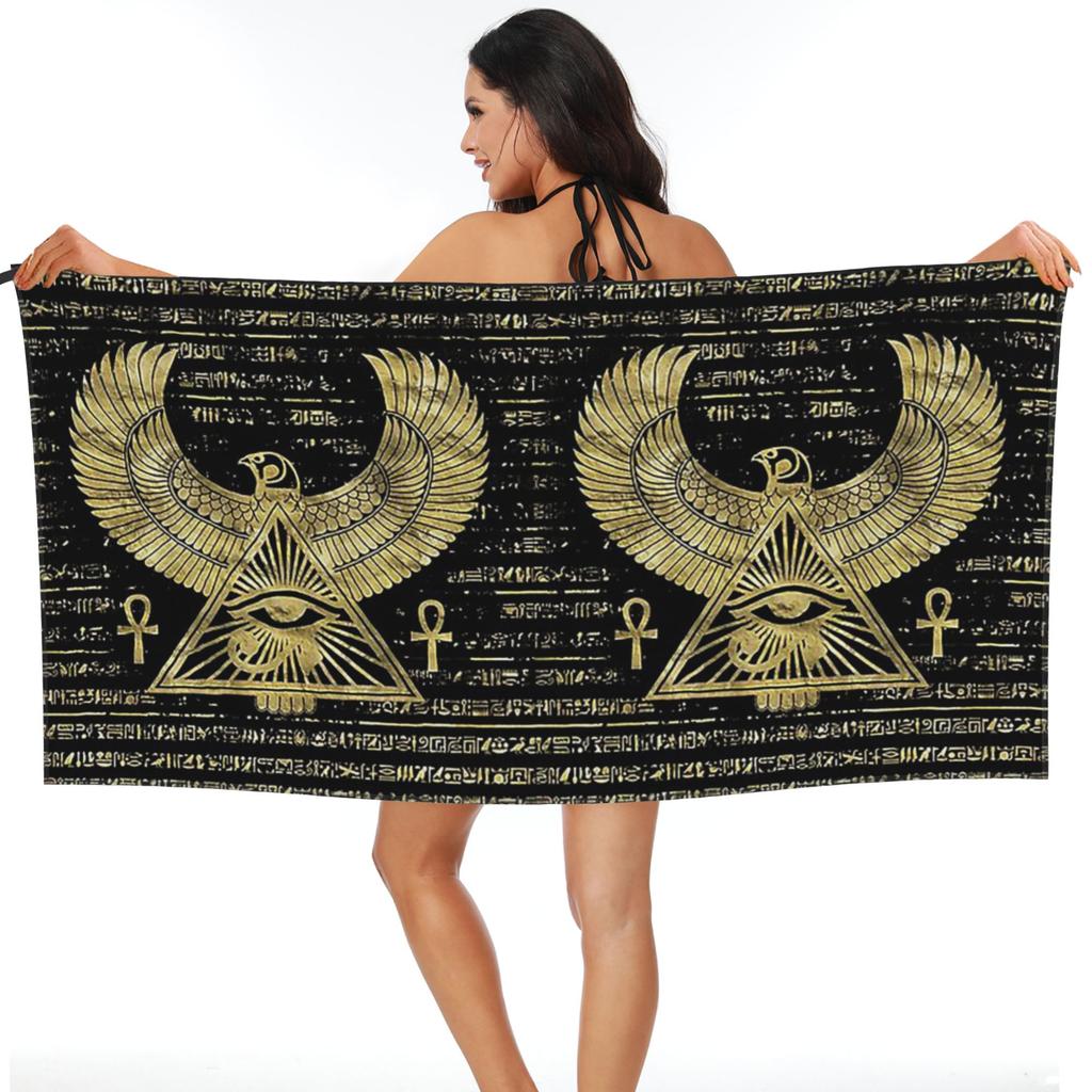 Egyptian Eye of Horus Wadjet Gold and Black Beach Towel Soft Microfiber Quick Dry Absorbent Quick Towels For Bath