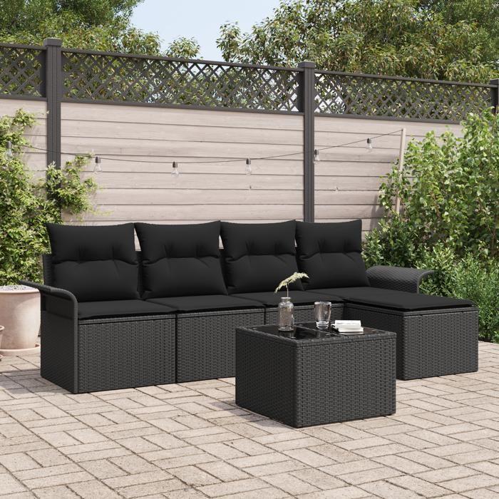 VidaXL Ensemble de Canapé de Jardin 6 Pièces Noir Poly Rotin avec Coussins 3345333