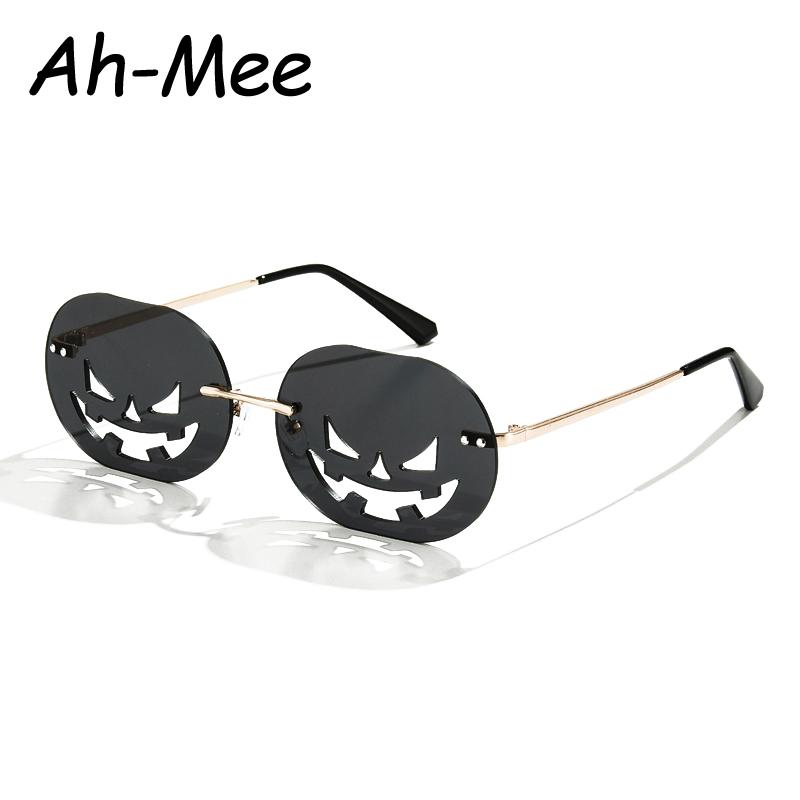 Rimless Pumpkin Shape Sunglasses Women Men Oval Alloy Frame Sun Glasses Female Pumpkin Punk Eyeglasses