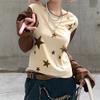 Harajuku Style Reverse Car Collar Contrasting Color Sparkling Star Print T-shirt with Personalized and Versatile Micro Flare Long Sleeved Top