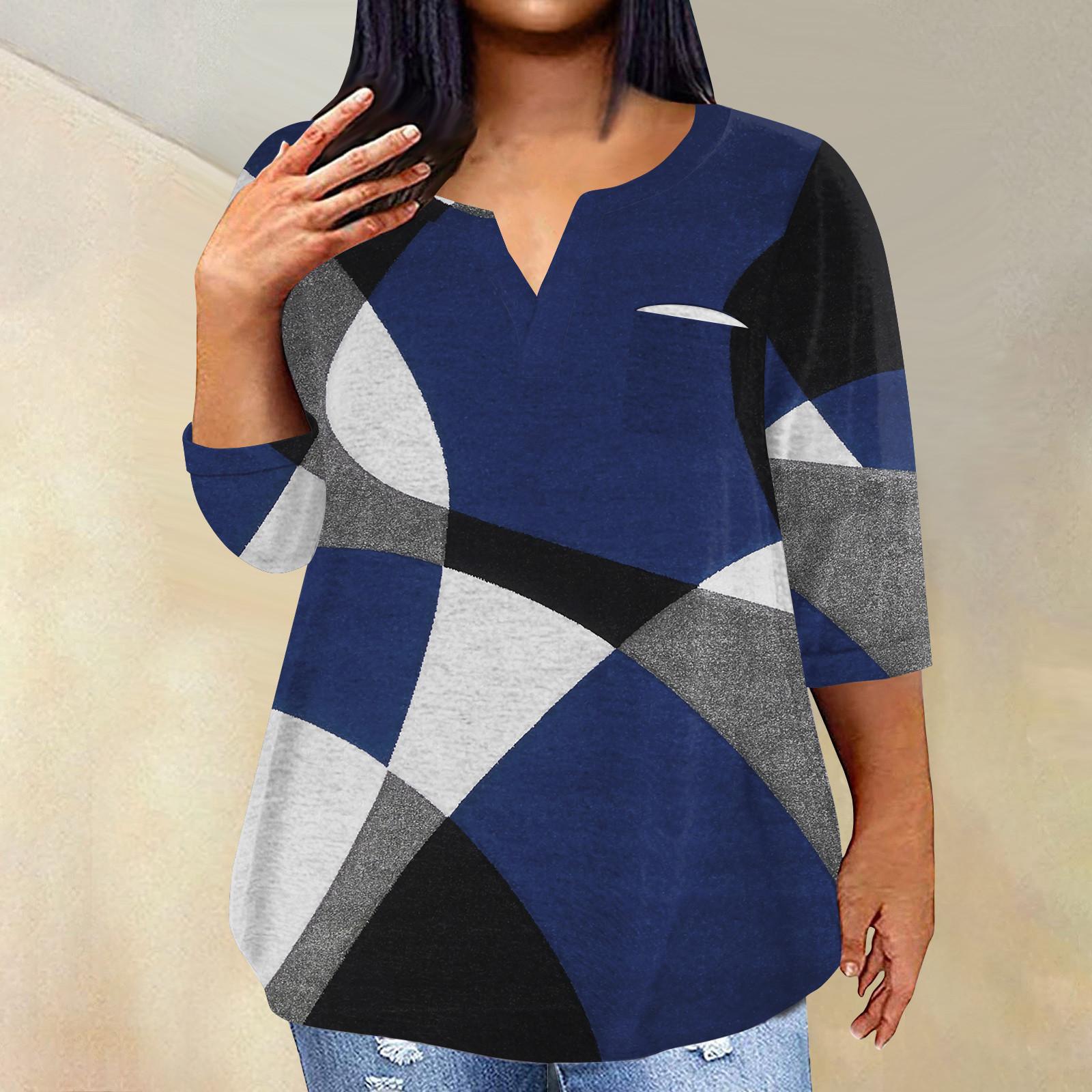 

Женский модный повседневный пуловер с рукавами три четверти и V-образным вырезом с принтом, топ с рукавами 4/3 XXXXXL