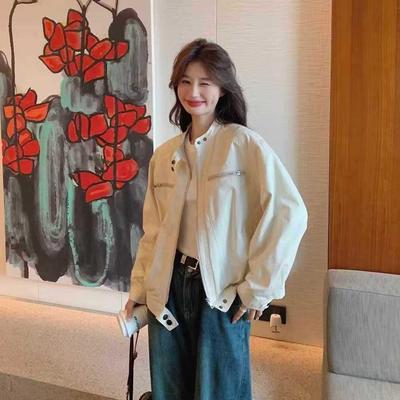 Double-Layer Lined Retro Stand Collar Women's Autumn Workwear Jacket – Loose Fit, Versatile, Short, Casual