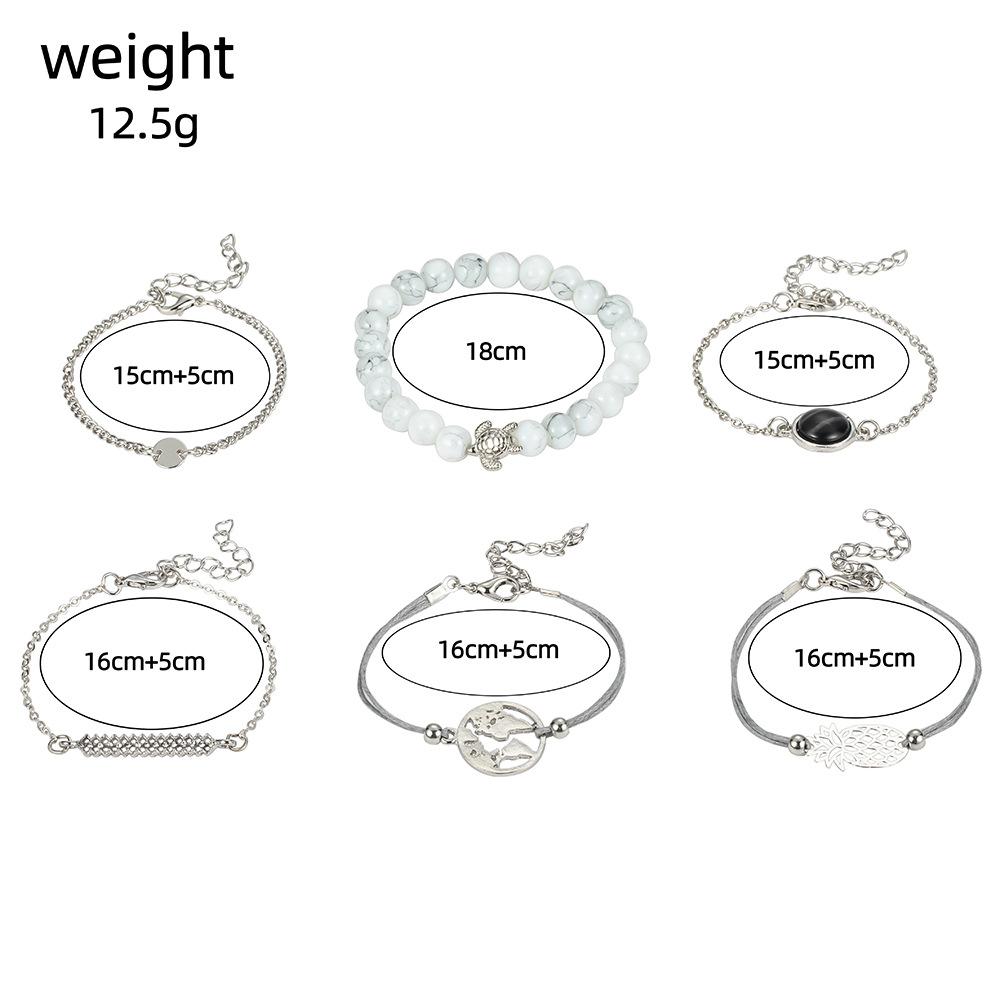 Bracciale 6 pezzi/set Retro Tartaruga Mappa Ananas Perline Vuote