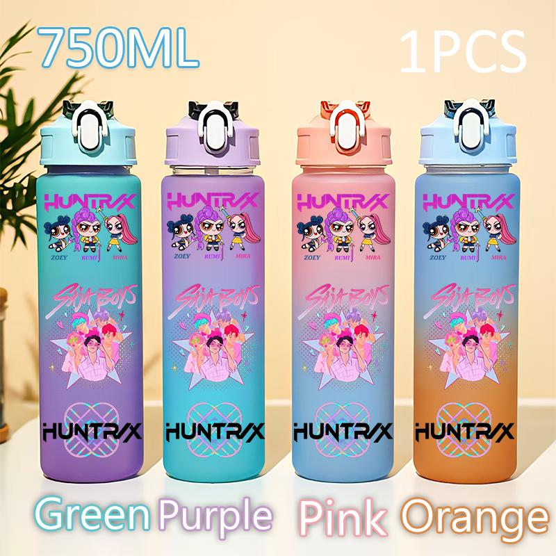 Kpop 750ML Dämonenjäger Wasserflasche K Pop Krieger Rumi Mira Zoey KPOP Trinkflasche Schule Huntrix Kürbis Plastik Wasserbecher