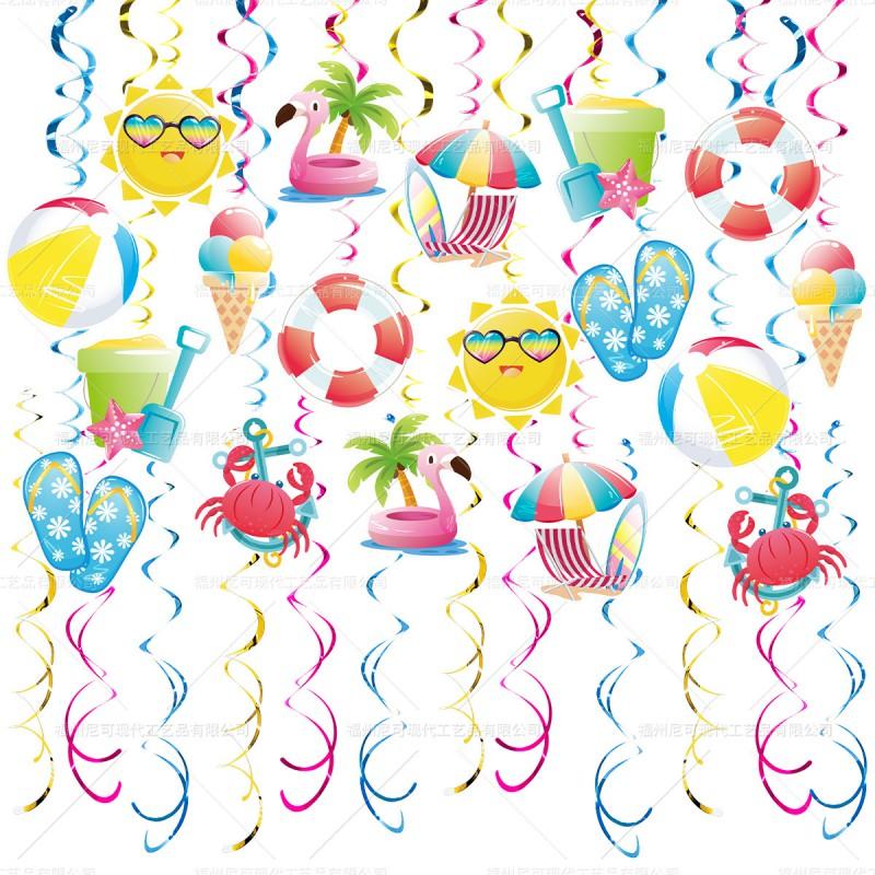 Sunny Beach Theme Spiral Hanging Decorations Hawaiian Party Streamers Birthday Events