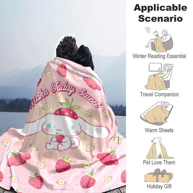 1pc Cute Strawberry Cinnamoroll Cartoon Blanket, Seasonal Home Decor Gift, Living Room, Travel, Camping, Car Blankets, Beach, Office Naps, Perfect for