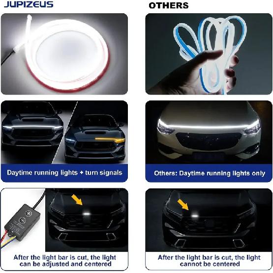 LED Yellow White Car Daytime Running Light Strip Scan Turn Signal Indicator Headlight Car Hood Decorative Light Universal 12V