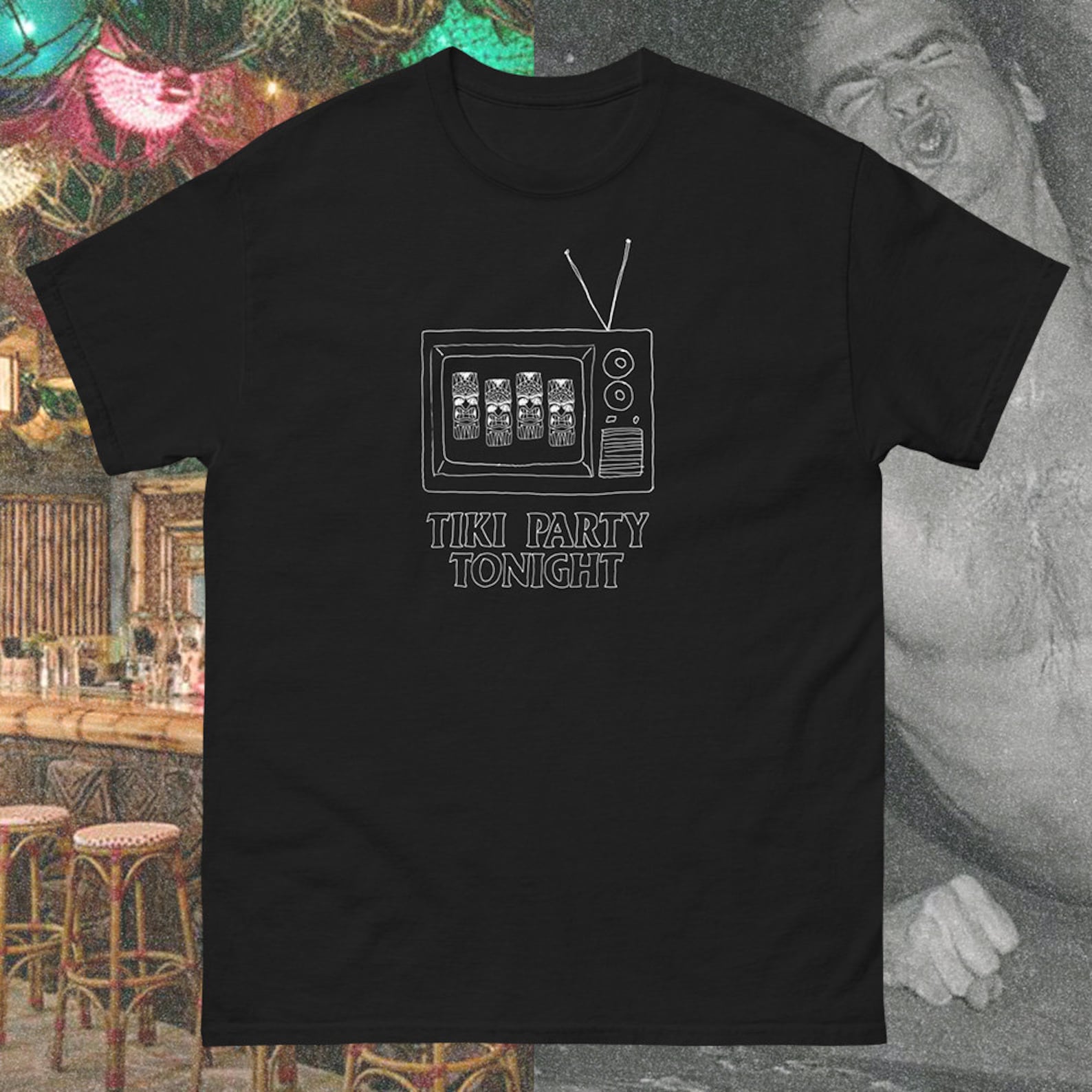 Black Flag TIKI PARTY TONIGHT! band tee shirt parody tiki bar beachcomber tv party alright oddly specific edgy saying 2XL
