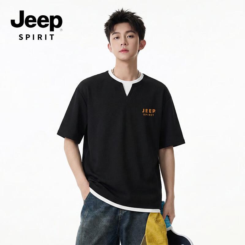 JEEP SPIRIT Men s Waffle Knit Layered Look Short Sleeve Tee XL