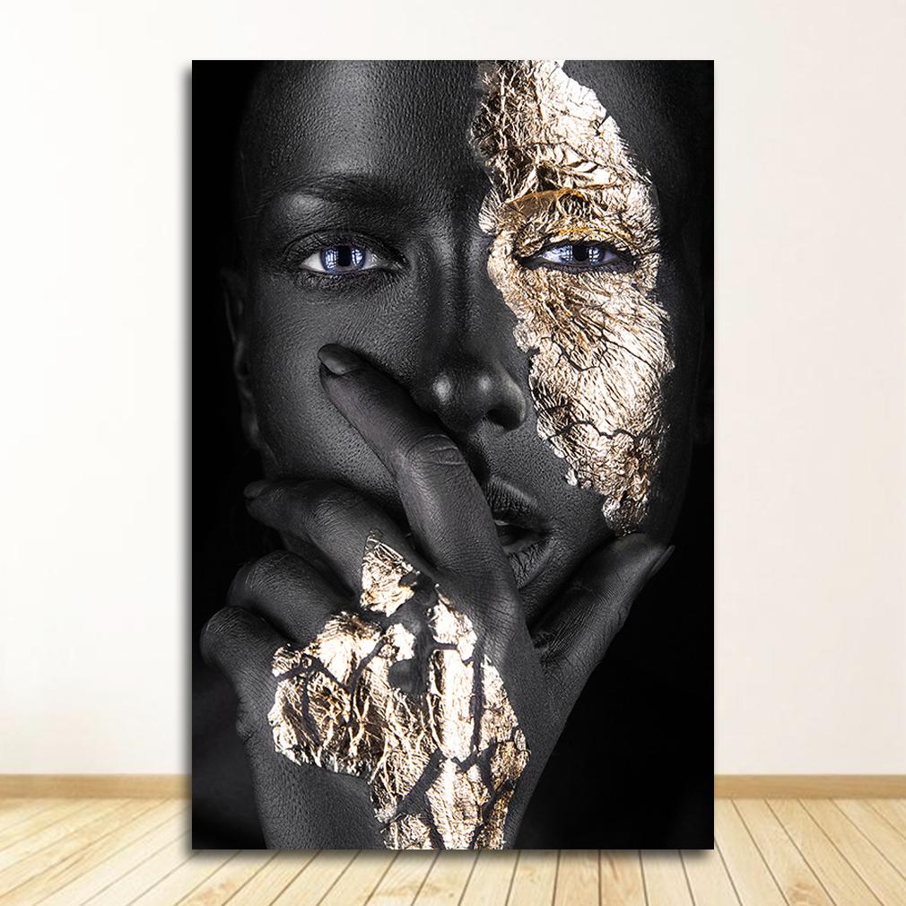African Art Black and Gold Woman Oil Painting On Canvas Cuadros Posters and Prints Scandinavian Wall Art Picture for Living Room