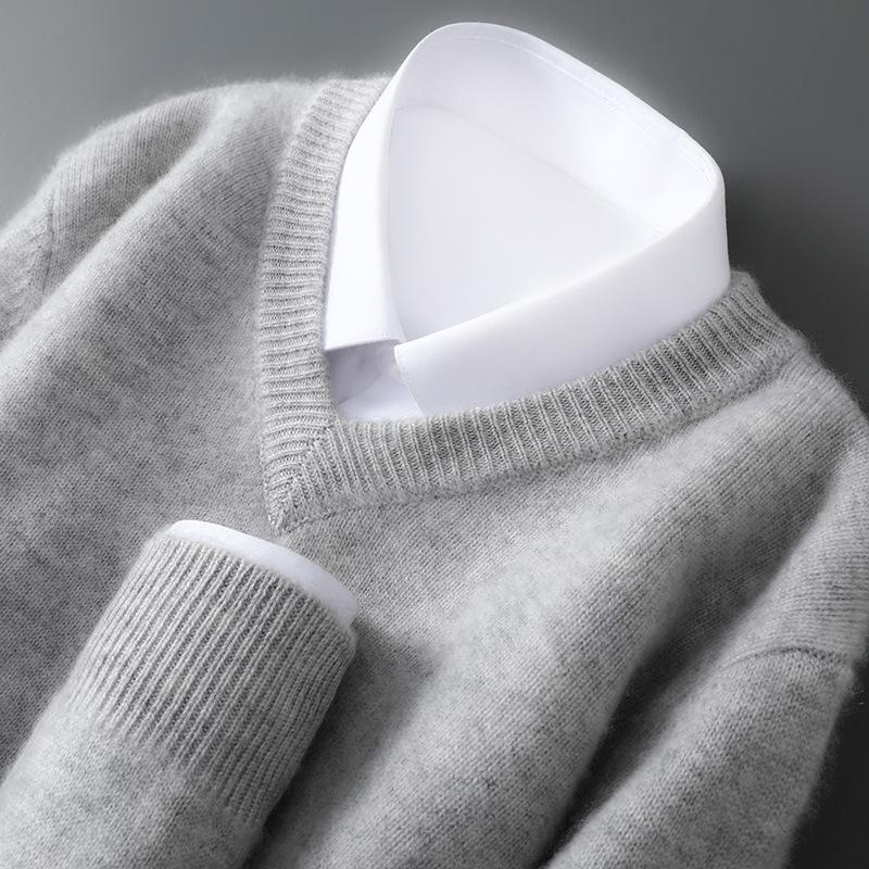 Men's 100% Pure Wool V-neck Thick Warm Business Casual Sweater